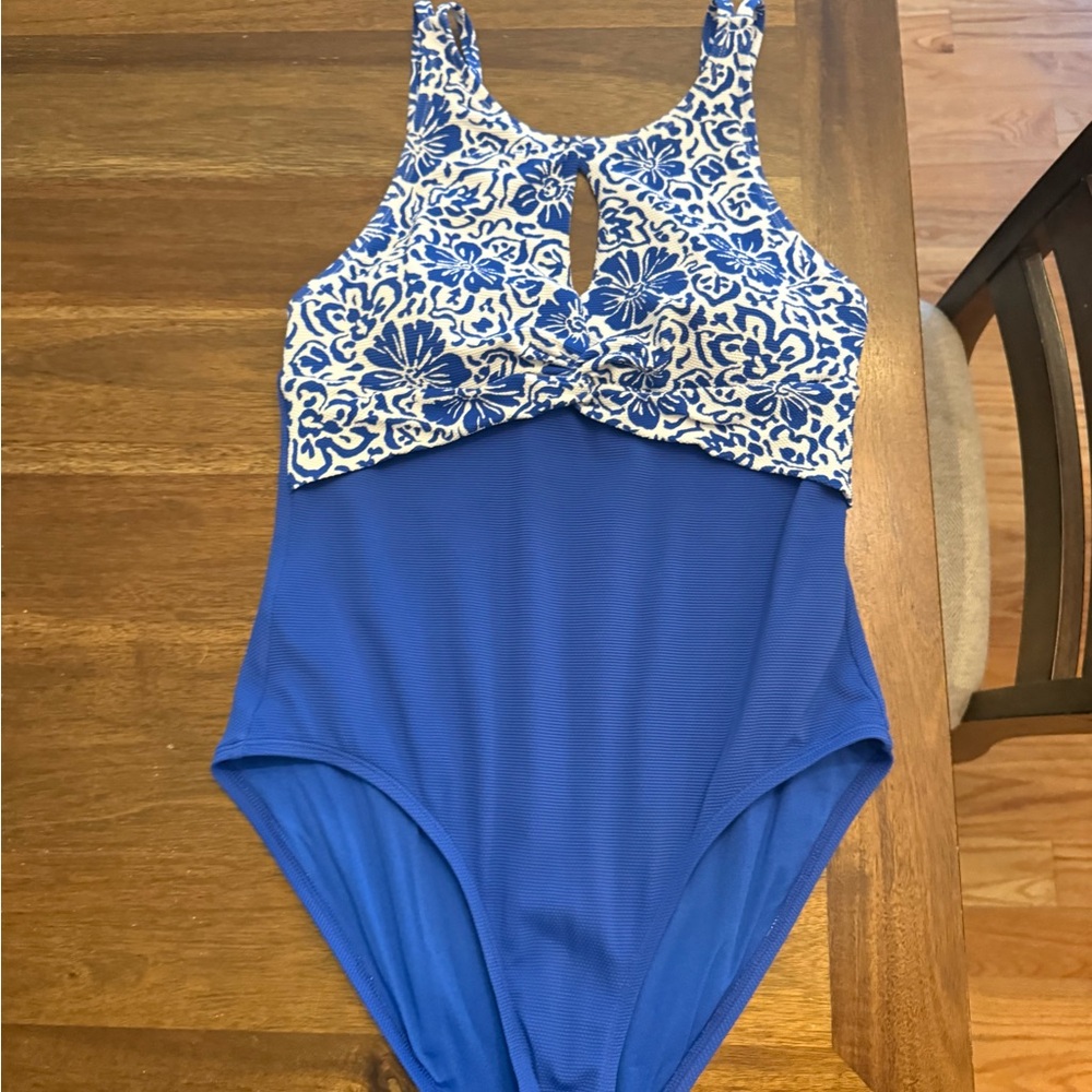 Tommy Bahama Blue and White Lace One Piece Swimsuit